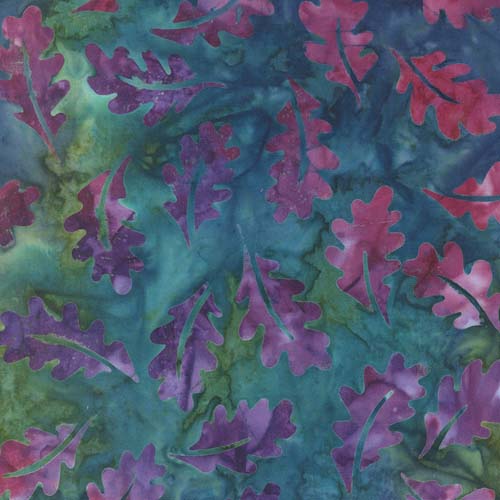 Bonfire Batiks - Galaxy - Oak Leaves - purple & pink oak leaves on teal