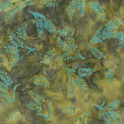 Bonfire Batiks - Fern - Fronds -  turquoise wheat stalks on dark green