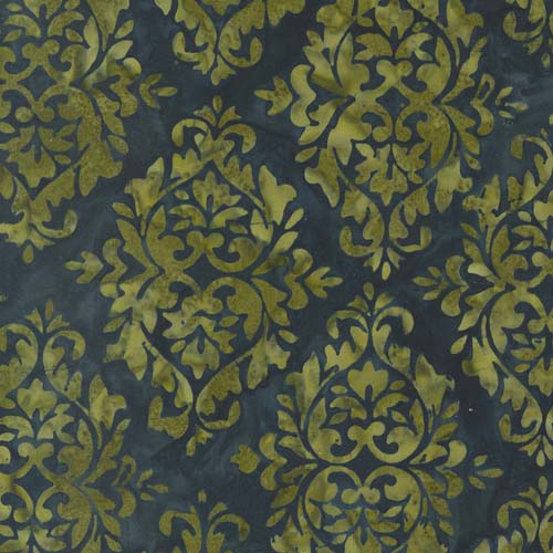 Bonfire Batiks - Midnight - Tile - Green damask on dark blue