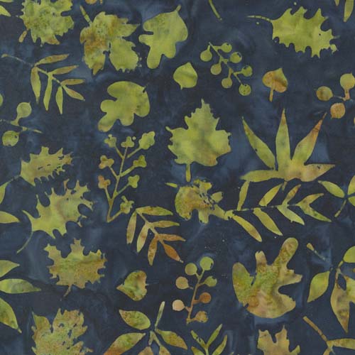 Bonfire Batiks - Midnight - Leaves - Green leaves on dark blue