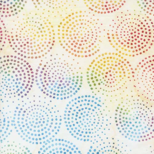 Echo Batiks - Dots - Rainbow Cream Swirl - rainbow dots in circles on cream