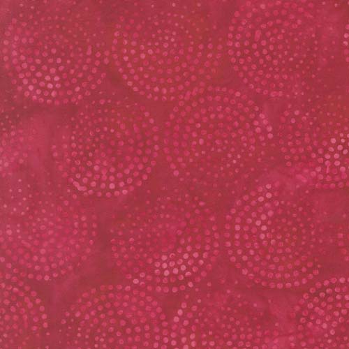 Echo Batiks - Dots - Crimson Swirl - dark red dots in circles on red