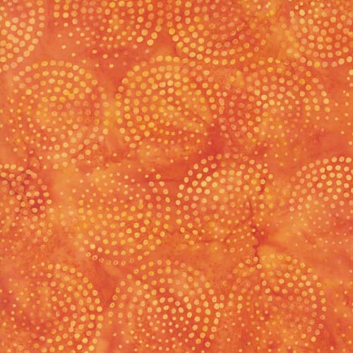Echo Batiks - Dots - Tangerine Swirl - orange dots in circles on orange