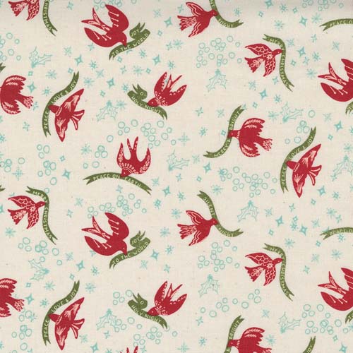 Cheer and Merriment - Good Tidings - Dove - Natural - red doves on cream