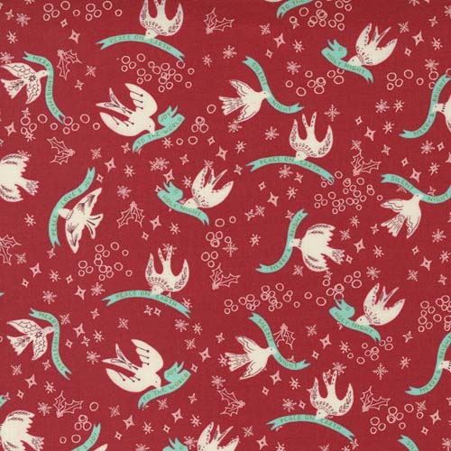 Cheer and Merriment - Good Tidings - Dove - Cranberry - cream doves on red