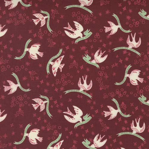 Cheer and Merriment - Good Tidings - Dove - Hollyberry - cream doves on burgundy