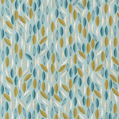 Songbook A New Page - Cascade- Mist - small gold,teal& cream leaves on aqua