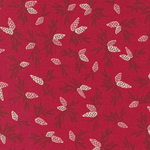 Good News Great Joy - Pinecone Bough - Red - Pink & cream pinecones on red
