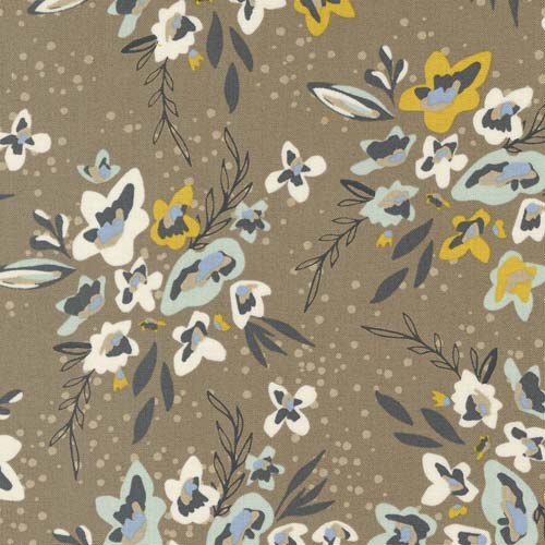 Dawn on the Prairie - Spray &Sprig - Saddle brown - aqua floral on brown