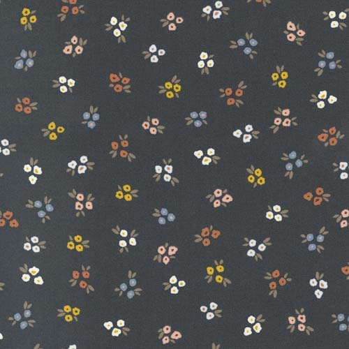Dawn on the Prairie - Sweet Ditsy - Charcoal- multicolored flowers on dk gray