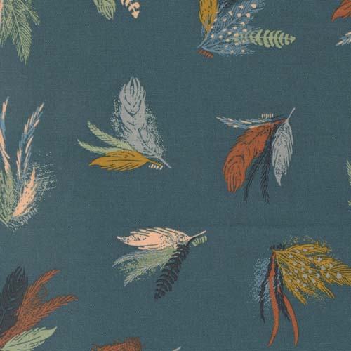 Woodland Wildflowers - Feather Friends - Dark Lake - bunches of feathers on teal