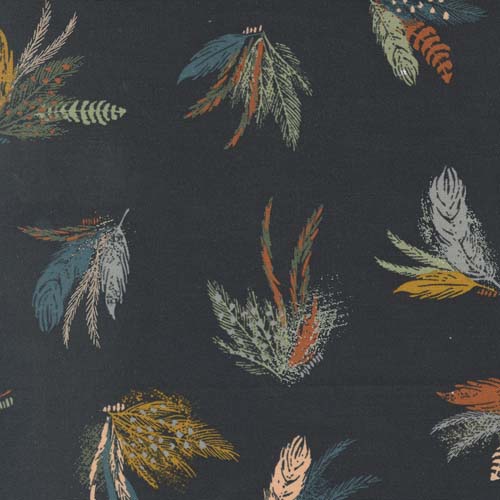 Woodland Wildflowers - Feather Friends - Charcoal- bunches of feathres on black