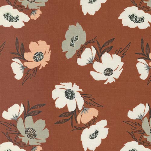 Woodland Wildflowers - Bold Bloom - Rust - tossed flowers on rust