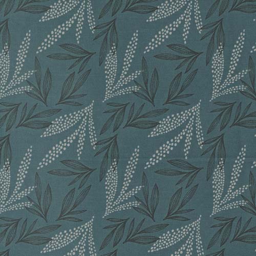 Woodland Wildflowers - Leaf Lore - Dark Lake - diagonal gray leaves on teal