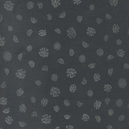 Woodland Wildflowers - Royal Rounds - Charcoal - gray seed heads on black