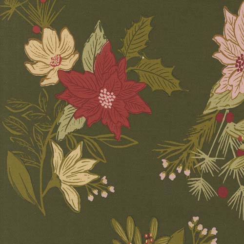 Old World Yuletide - Festive Florals - Midnight - large floral on green