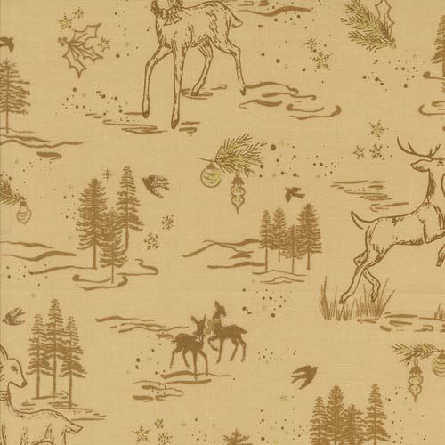 Old World Yuletide - Oh Deer Toile metallic - Almond - tone on tone landscape