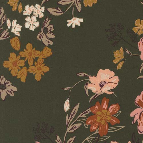 Foraged Found - Harvest Bloom- Pine - multicolor floral on dark green