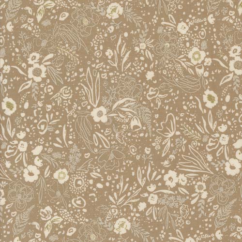 Foraged Found - Field of Fancy - Mushroom - packed cream floral on lt brown