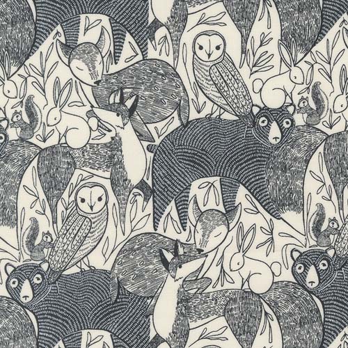 Woodland Wonder - Animals - Cloud - packed animal line drawings on cream