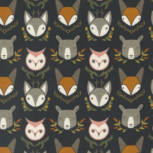Woodland Wonder - Bobble Heads - Midnight - colorful animal heads on black