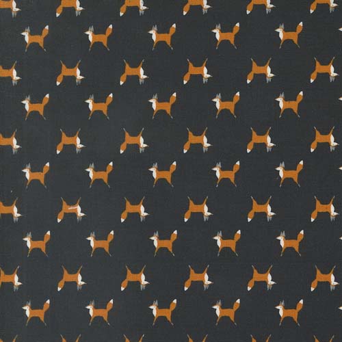 Woodland Wonder - Fox Trot - Midnight - rows of red foxes on black