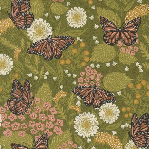 Bee Garden Metallic - Summer Butterfly - Ivy - butterflies w/gold on green