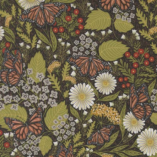 Bee Garden Metallic - Summer Butterfly - Black -  butterflies on black w/gold
