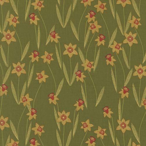 Bee Garden Metallic - Darling Daffodils - Ivy - daffodils on green w/gold