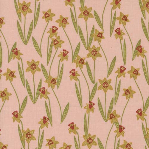Bee Garden Metallic - Darling Daffodils - Rose - daffodils on pink w/gold