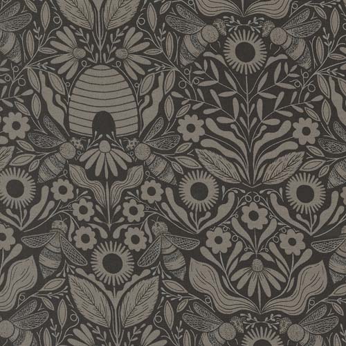 Bee Garden - Beehive Melody -Damask - Black taupe on black floral