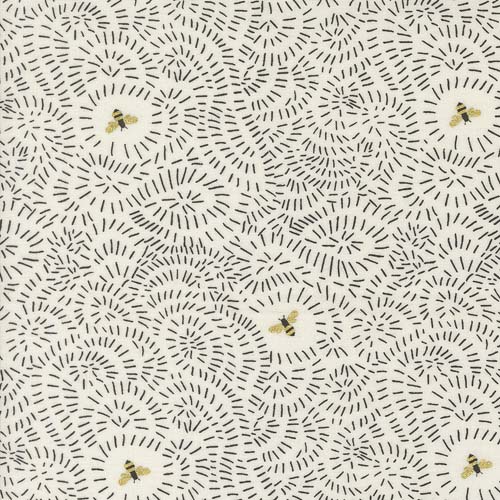 Bee Garden Metallic - Twists &Turns - Porcelain- bees in dashed lines on cream