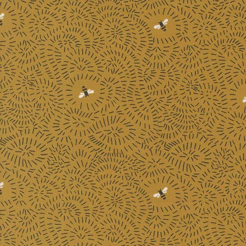 Bee Garden - Twists & Turns -Honey - bees in dashed lines on gold