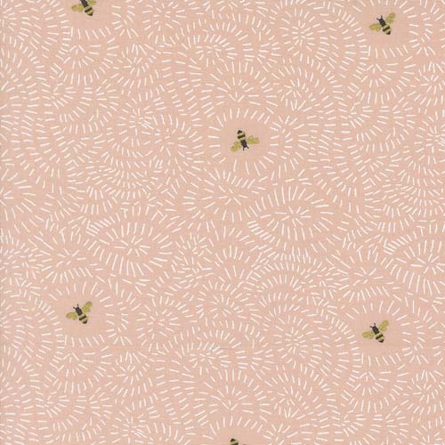 Bee Garden Metallic - Twists &Turns - Rose - bees in dashed lines on pink