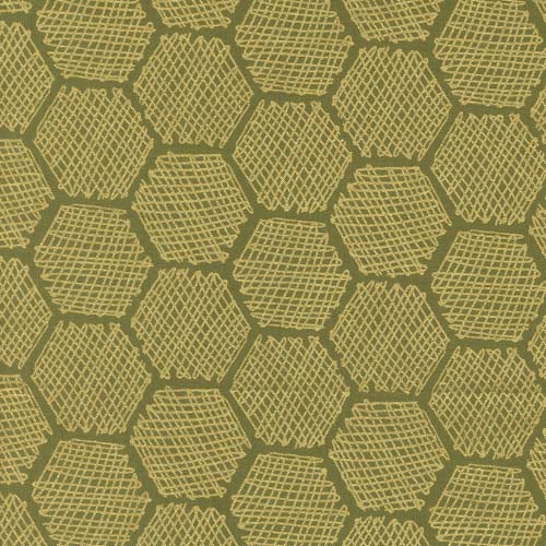 Bee Garden Metallic- Honeycomb- Ivy - gold metallic honeycomb on green