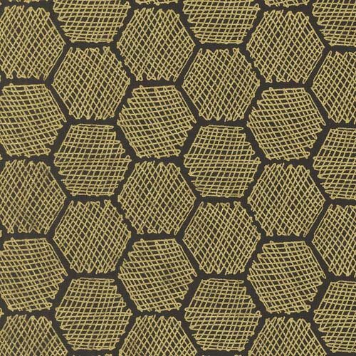 Bee Garden Metallic- Honeycomb- Black -gold metallic honeycomb on black
