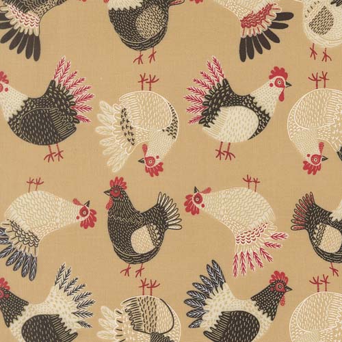 The Henhouse - Tossed Chickens - Hay - white & black chickens on tan by Gingiber