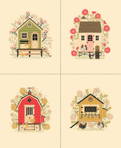 The Henhouse - 1yd. PANEL - Cloud - 4 hen house pictures by Gingiber