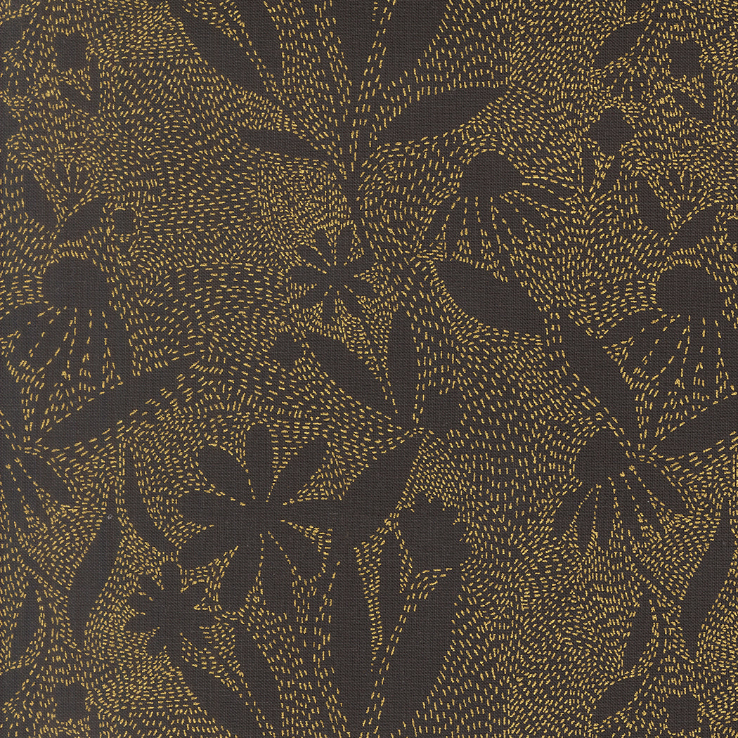 Ladybug Whimsy Metallic - Floral Outlines - Midnight