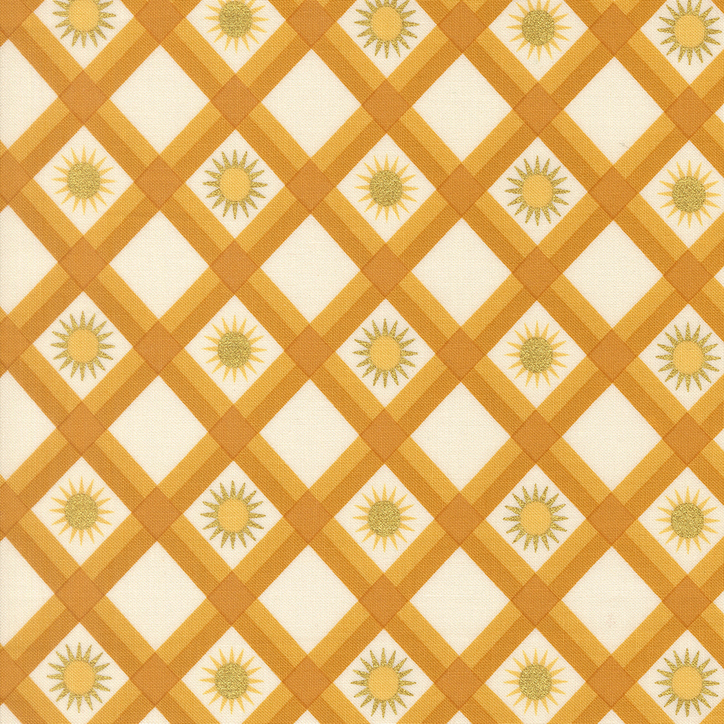 Ladybug Whimsy Metallic - Sunshine Plaid - Golden
