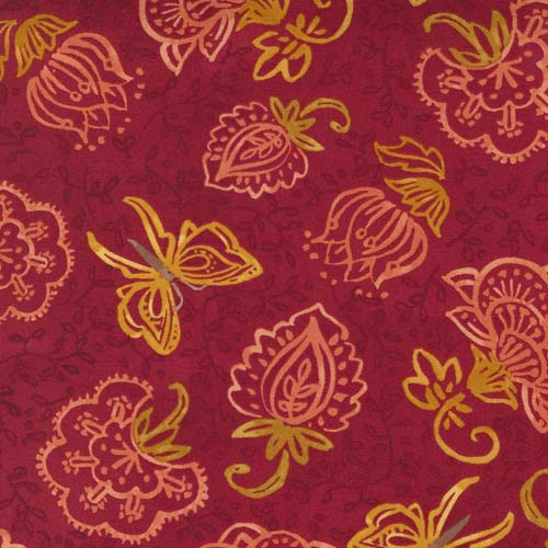 Carolina Lilies -Boho Blooms - Ruby - orange & gold floral on red