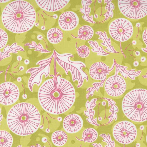 Dandi Duo - Dandi Toile- Grass - Pink dandelion line drawings on green