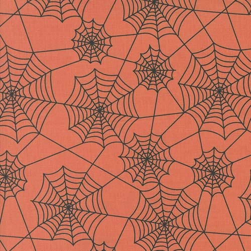 Hey Boo - Webs - Soft Pumpkin - black spider webs on orange