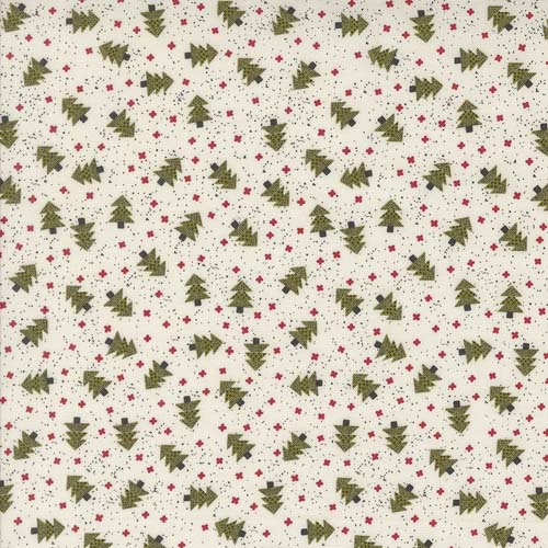 Emmitt and Ivy - Spruce Christmas - Vanilla - tossed green trees on cream