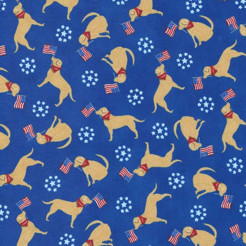 All American - Patriotic Pups-  Bunting Blue- Yellow Labs on blue by Deb Strain