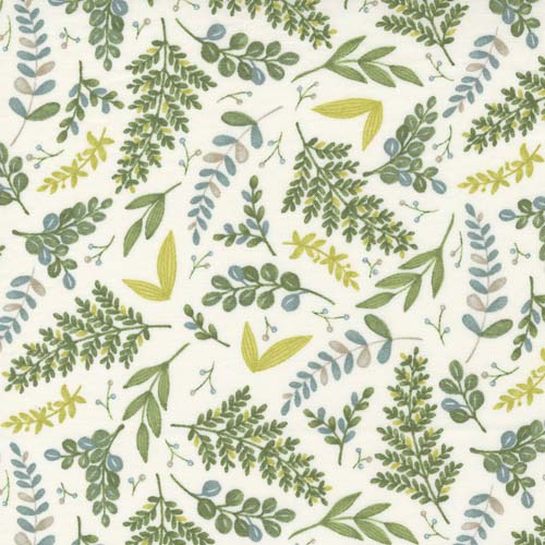 Happiness Blooms - Ferns - White Washed - tossed green ferns on cream