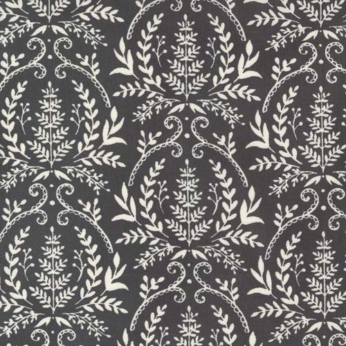 Happiness Blooms - Fern Damask - Slate-  Cream leafy pattern on dk gray