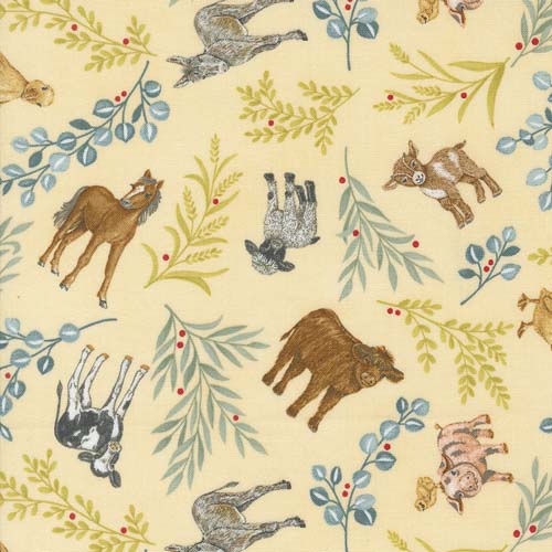 Willows Farm - Farm Animals -Sunshine - tossed baby farm animals on pale yellow