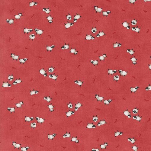 Willows Farm - Sheep in the Pasture - Barn Red - tiny sheep on red