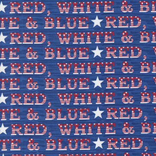 Red White and Bloom - Text - Dk. Blue  - words red, white & blue on blue